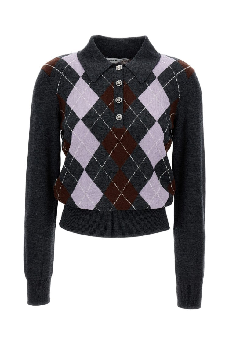 Self-Portrait Brown Diamond Pattern Wool Sweater