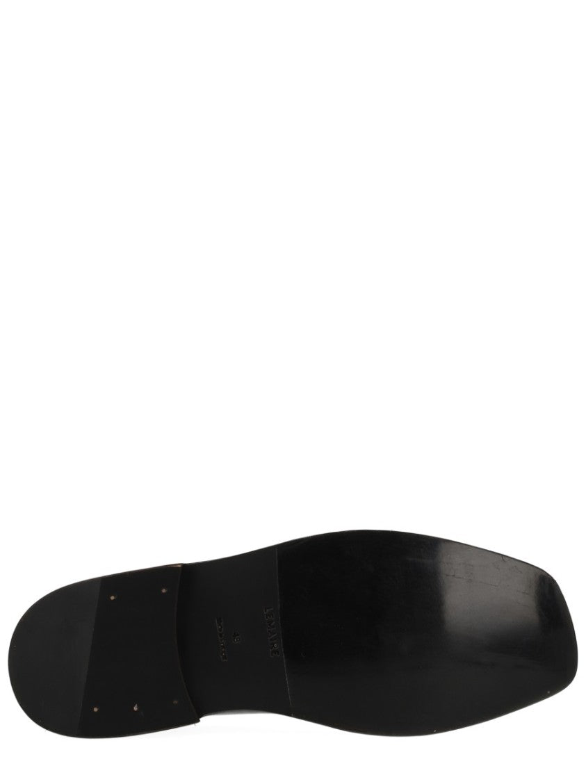 Lemaire Black Lamb Leather Slippers With Central Seam And Piping Detail