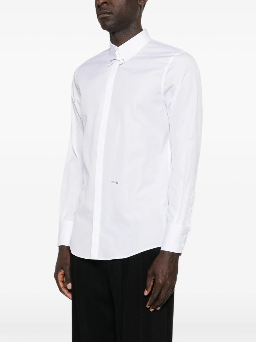 Dsquared2 White Long-Sleeve Silver Safety Pin Shirt