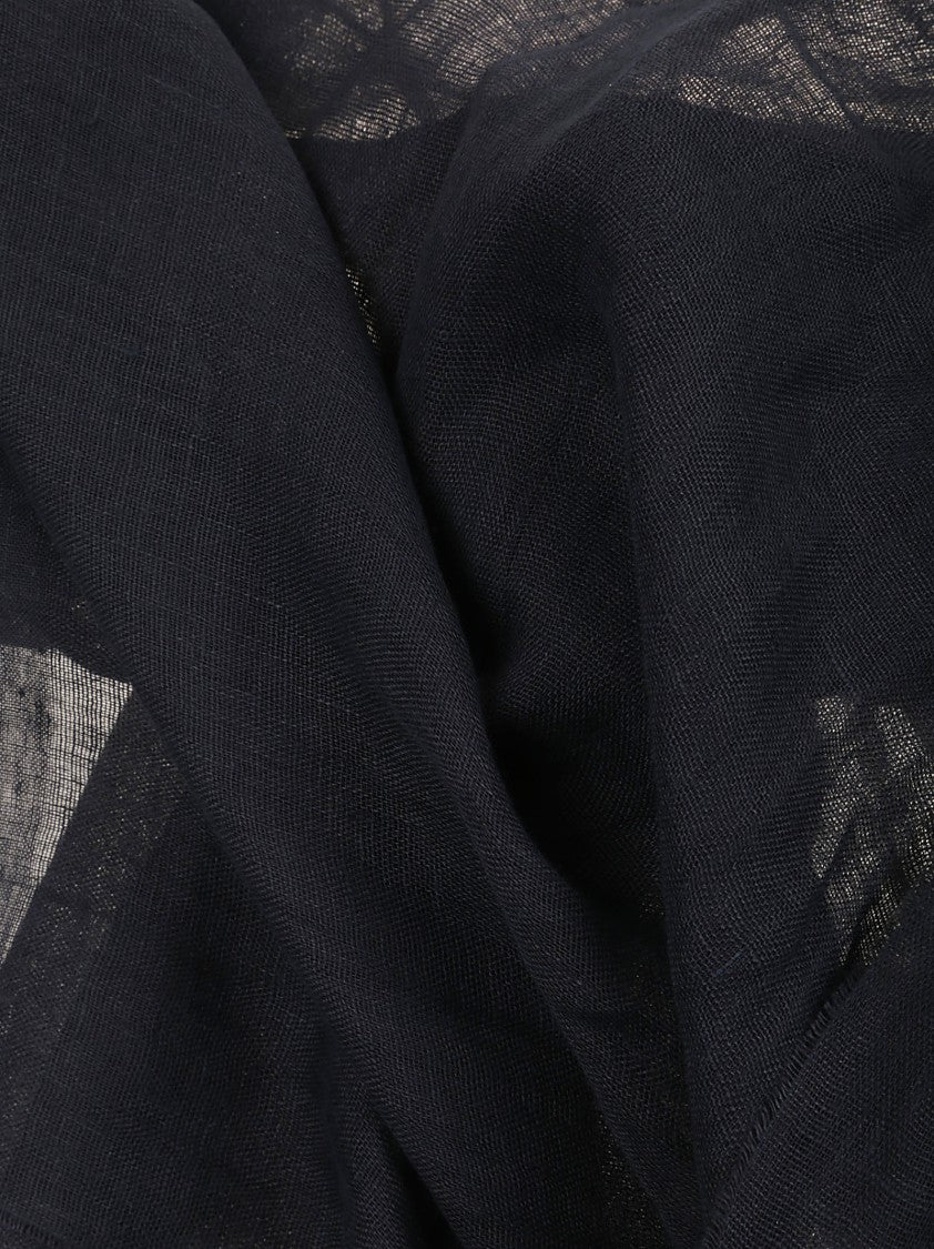 Peserico Lightweight Black Scarf With Fringed Edges