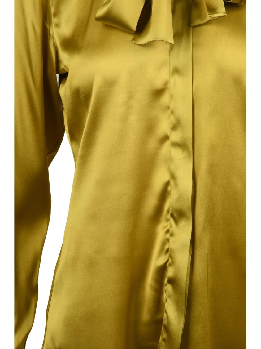 Xacus Yellow Tied Bow Detail Silk-Blend Satin Blouse
