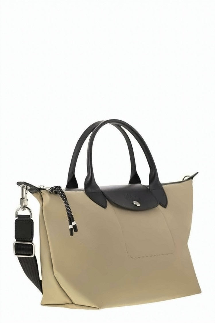 Longchamp Structured Beige Top-Handle Bag With Black Accents