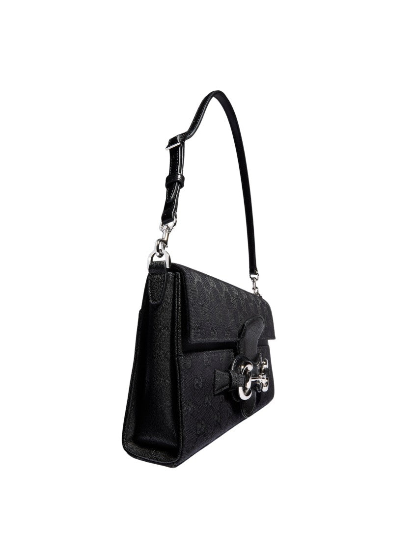 Gucci New Horsebit Black Gg Canvas Shoulder Bag