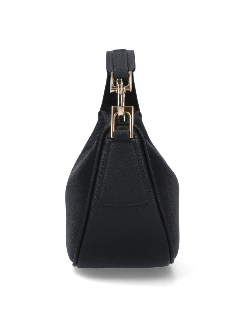 Ferragamo "North-South" Mini Hobo Bag In Black Hammered Calfskin