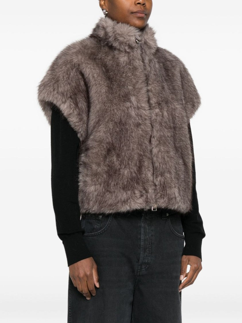 Betta Corradi Short Faux Fur Coat With High Collar