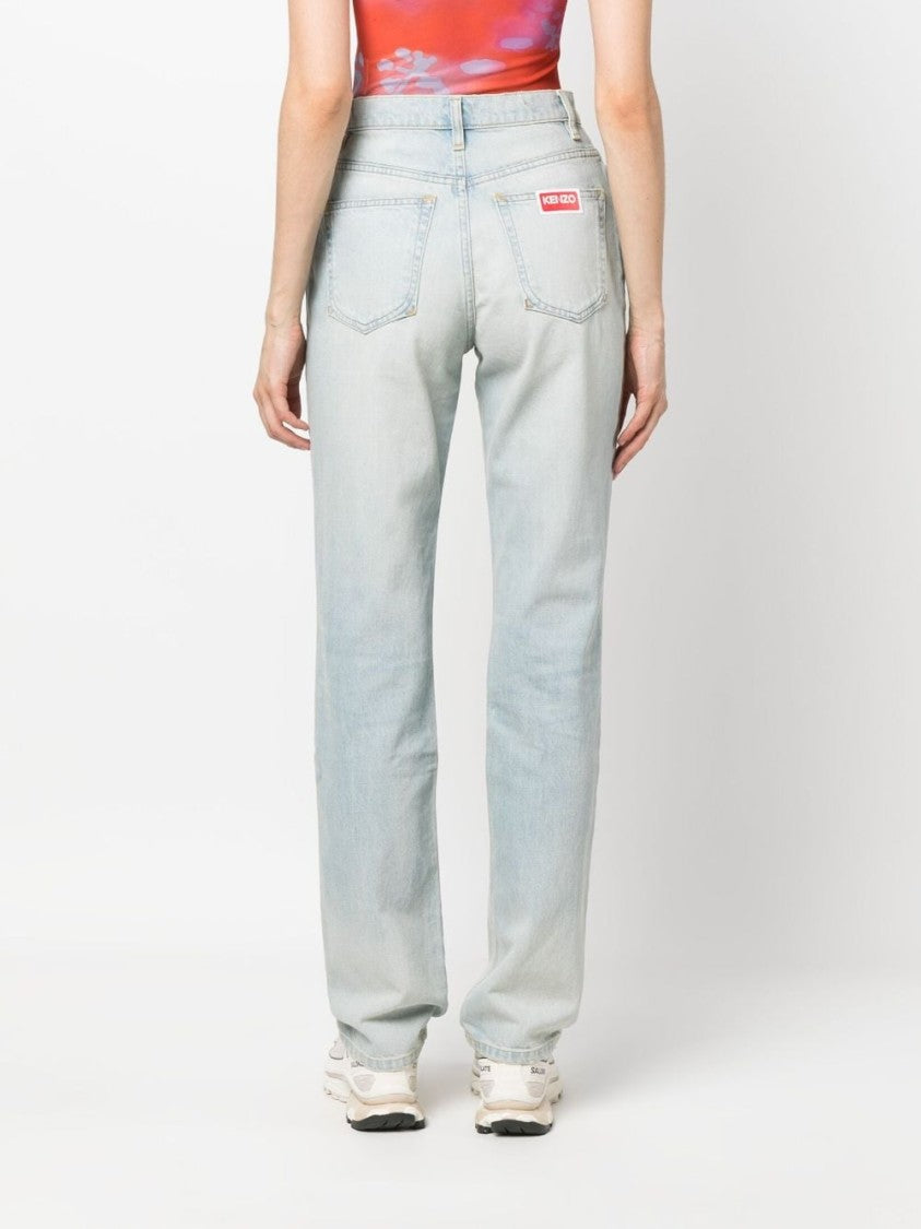 Kenzo High-Waisted Straight-Leg Jeans With Whiskering Detail