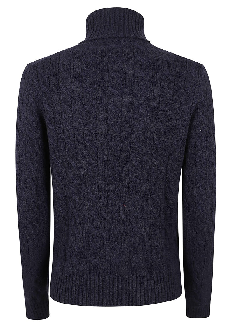 Polo Ralph Lauren Navy Wool-Blend Cable-Knit Turtleneck Sweater