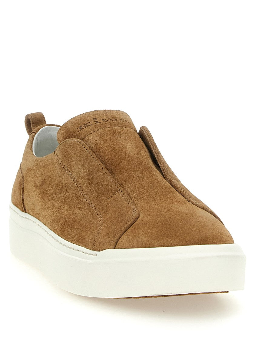 Kiton Brown Suede Slip-On Sneakers With Rubber Sole
