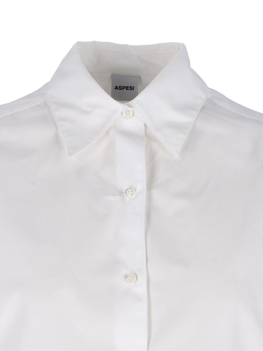 Aspesi Cotton Shirt, White, Classic Collar, Front Button Closure