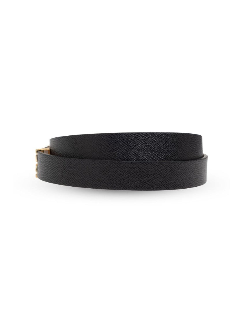Victoria Beckham Grained Calfskin Belt With Gold Metal Buckle