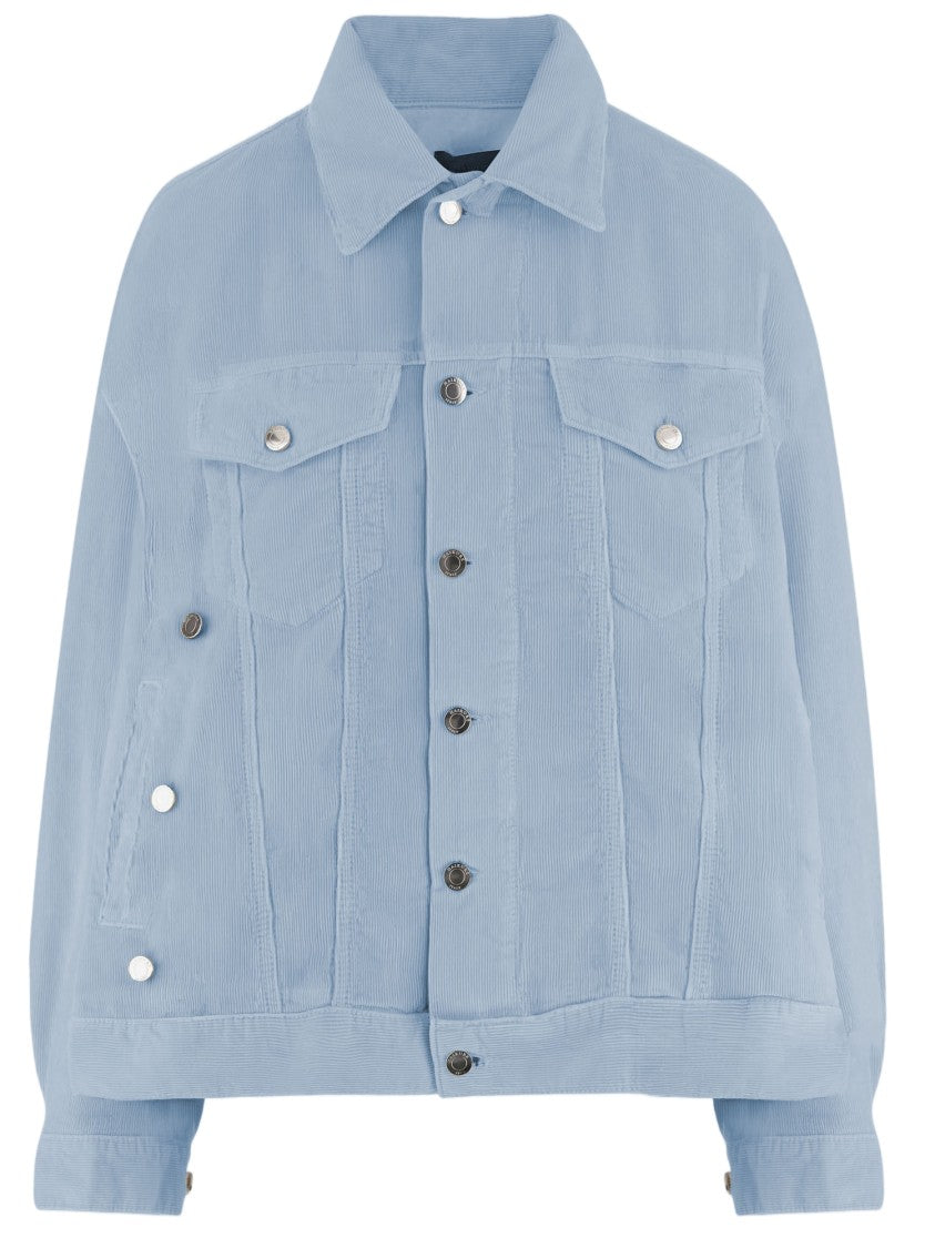 Haikure Light Blue Ribbed Cotton Jacket With Classic Collar