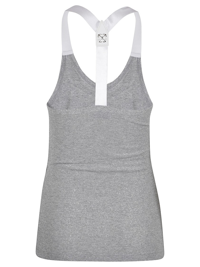Off-White Metallic Cross-Back Top With Fitted Silhouette