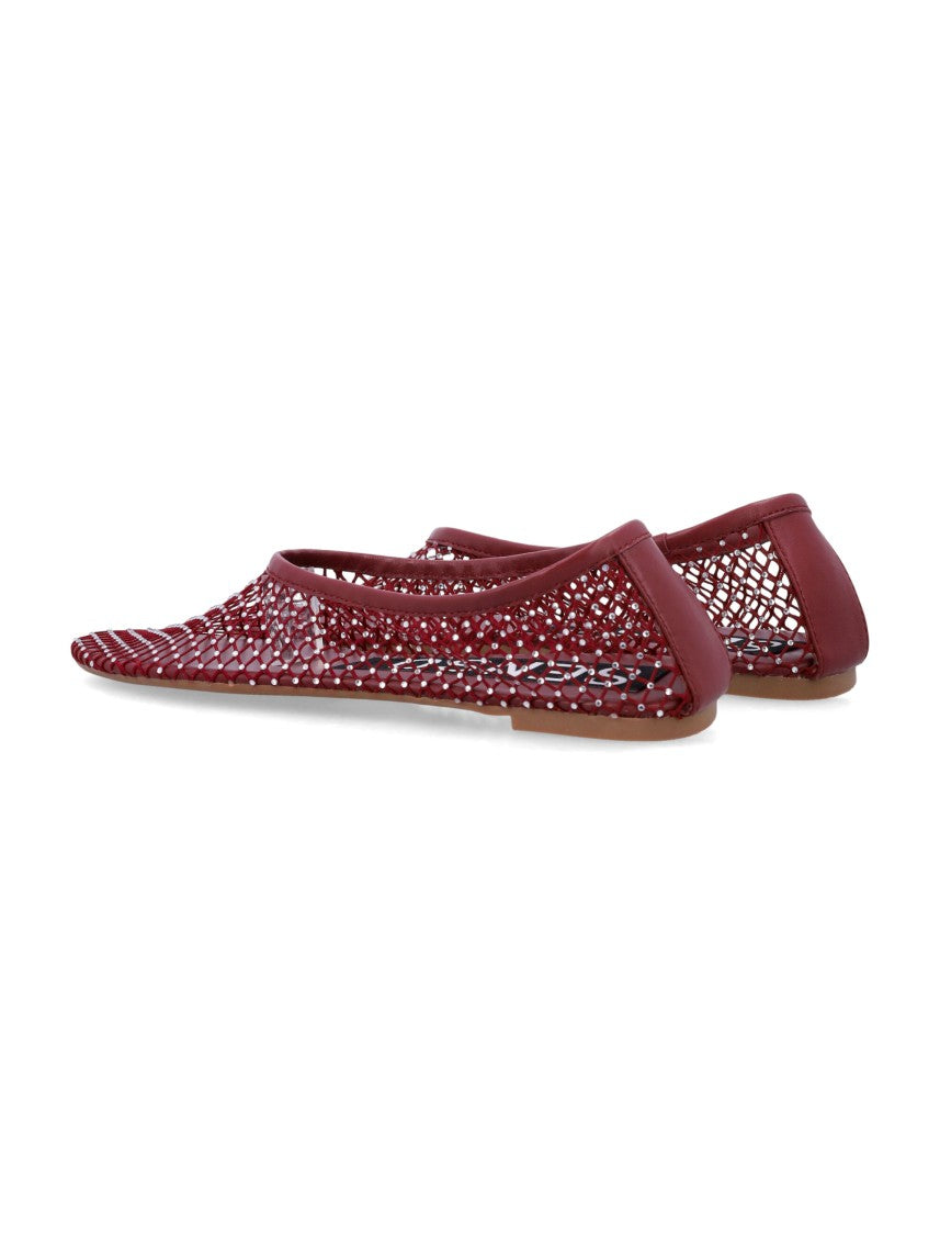 Senso Pointed Toe Red Mesh Ballet Flats With Diamond Pattern