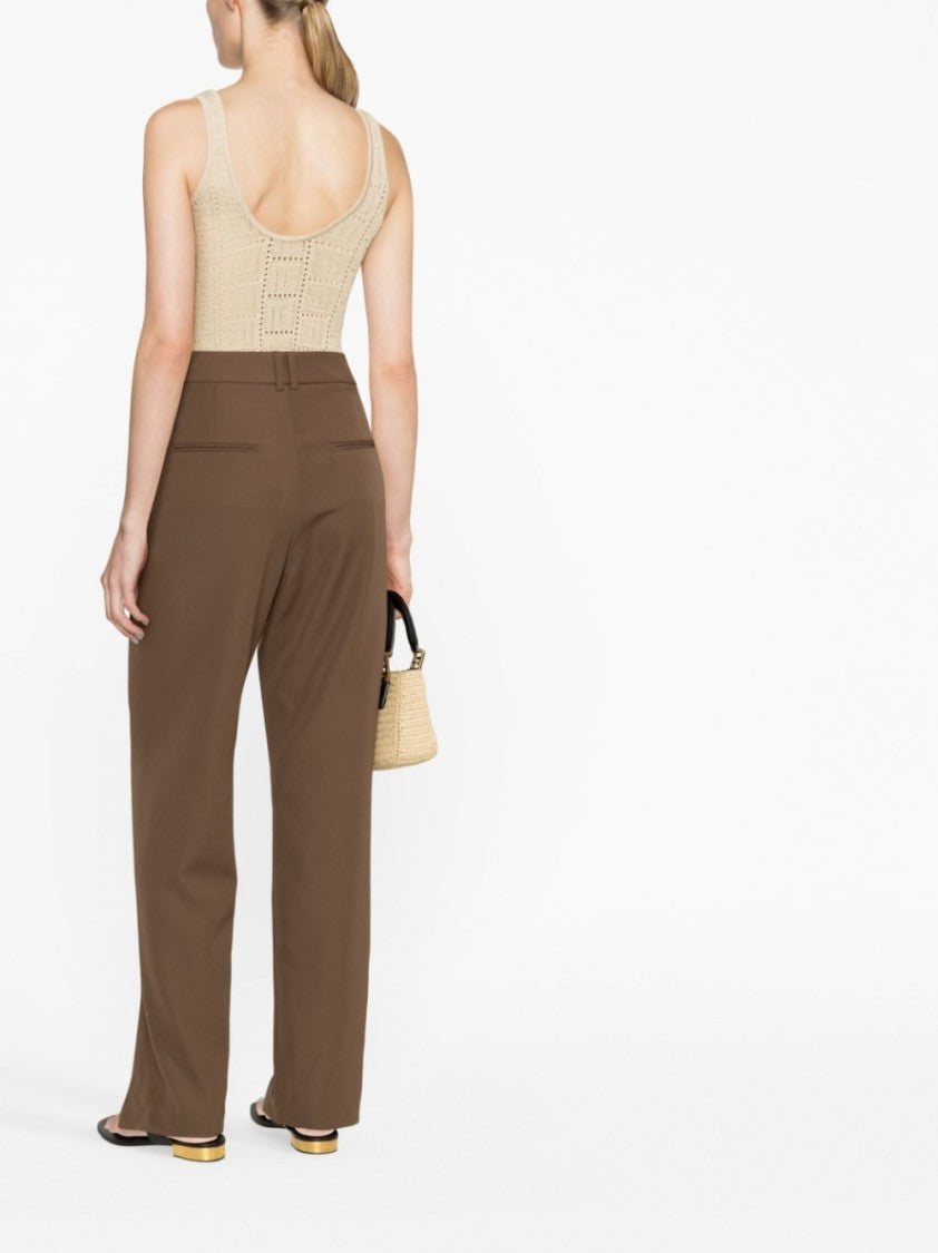 Balmain Tobacco Brown Slit Tapered Wool Trousers