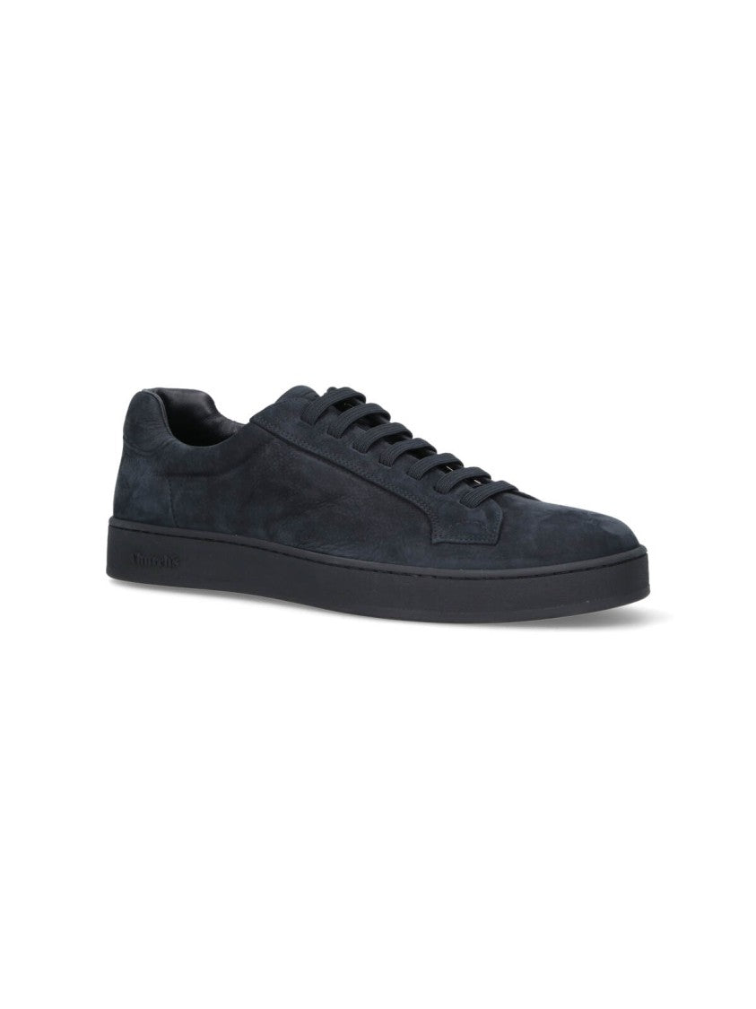 Church's Navy Textured Leather Low-Top Sneakers With Rounded Toe Design
