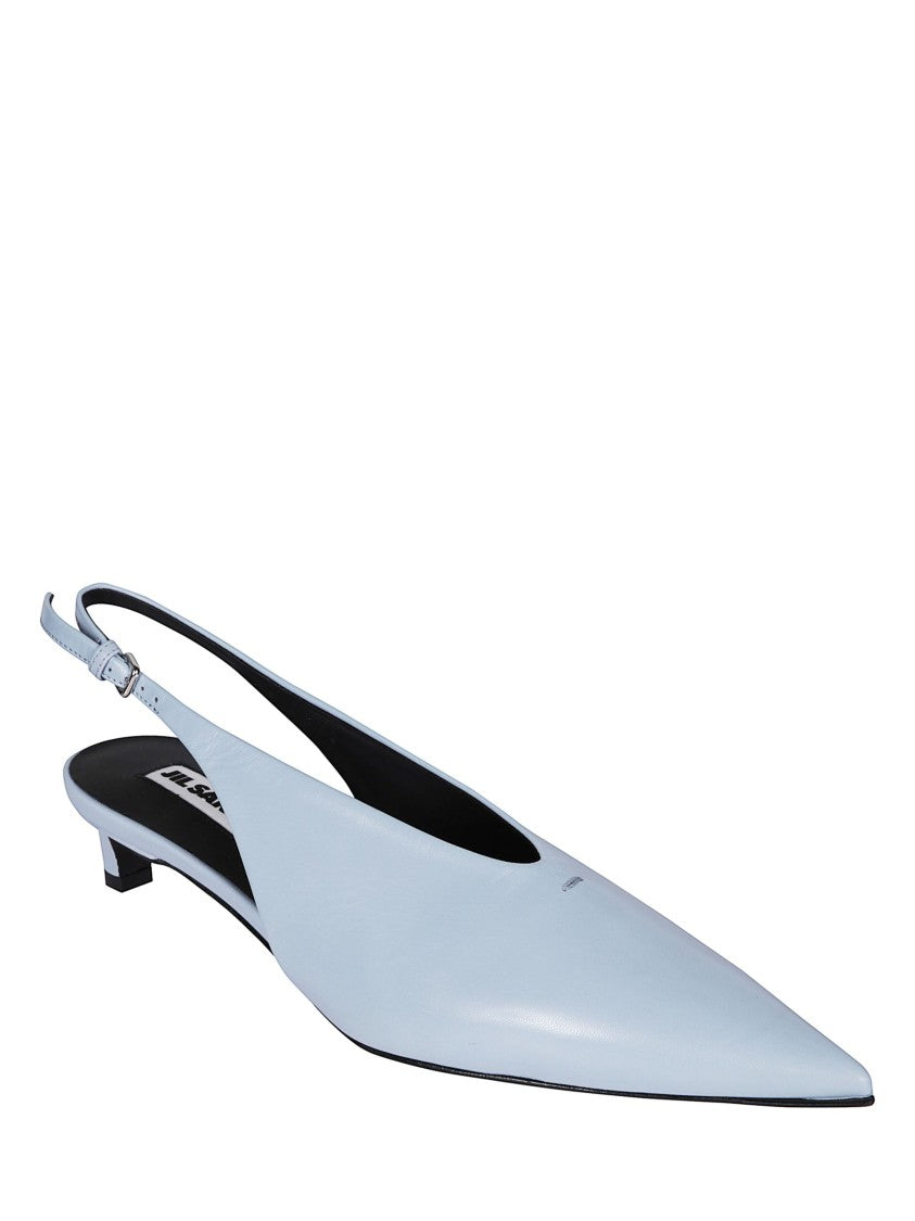 Jil Sander Light Blue Leather High Rounded V-Neck Pumps
