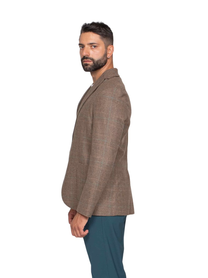 Circolo 1901 Tailored Brown Checkered Blazer With Notch Lapel