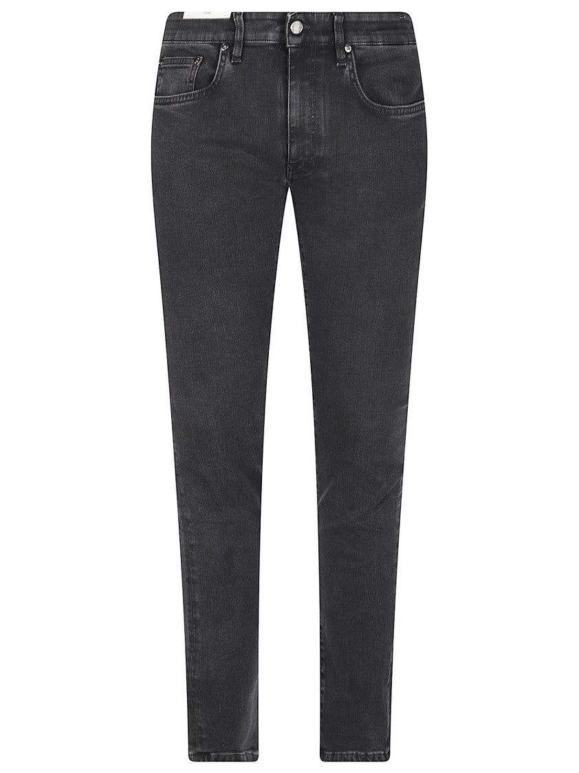 Pt Torino Black Samba Slim-Fit Faded Denim Jeans
