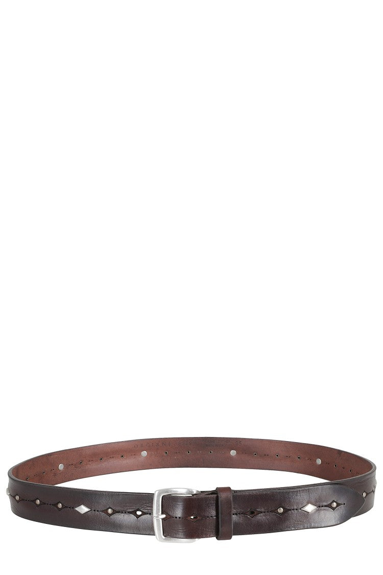 Orciani Blackberry Bull Soft Studded Silver Buckle Leather Belt