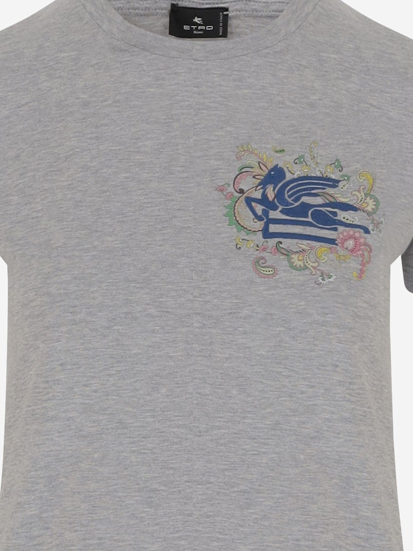 Etro Cotton T-Shirt With Pegasus And Monogram