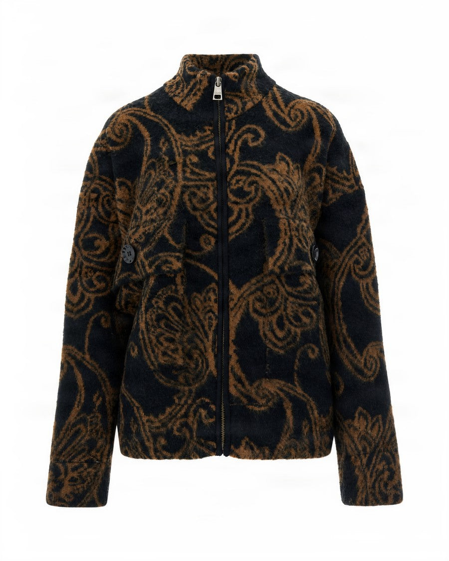 Liu Jo Paisley Wool-Blend Knitted Bomber Jacket