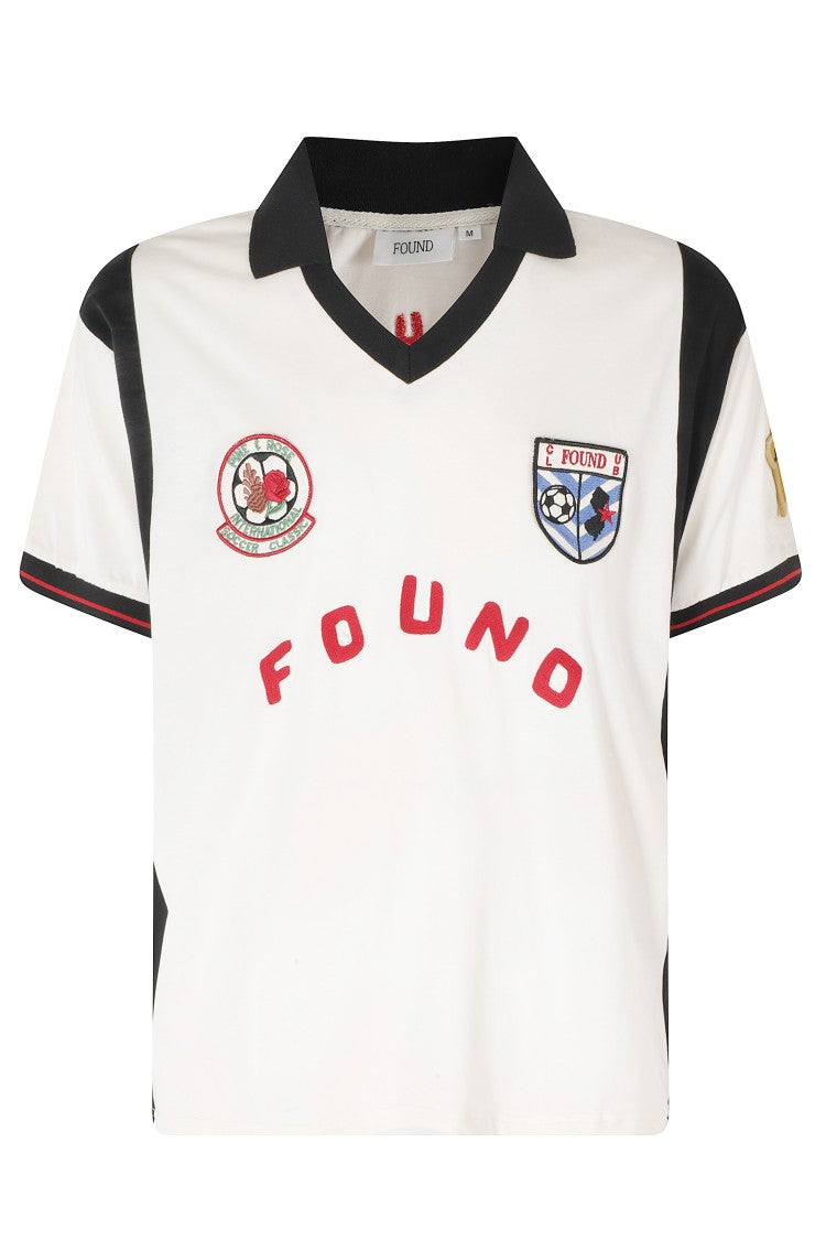 Found Cream Union Soccer V-Neck Patch Cotton Polo Shirt