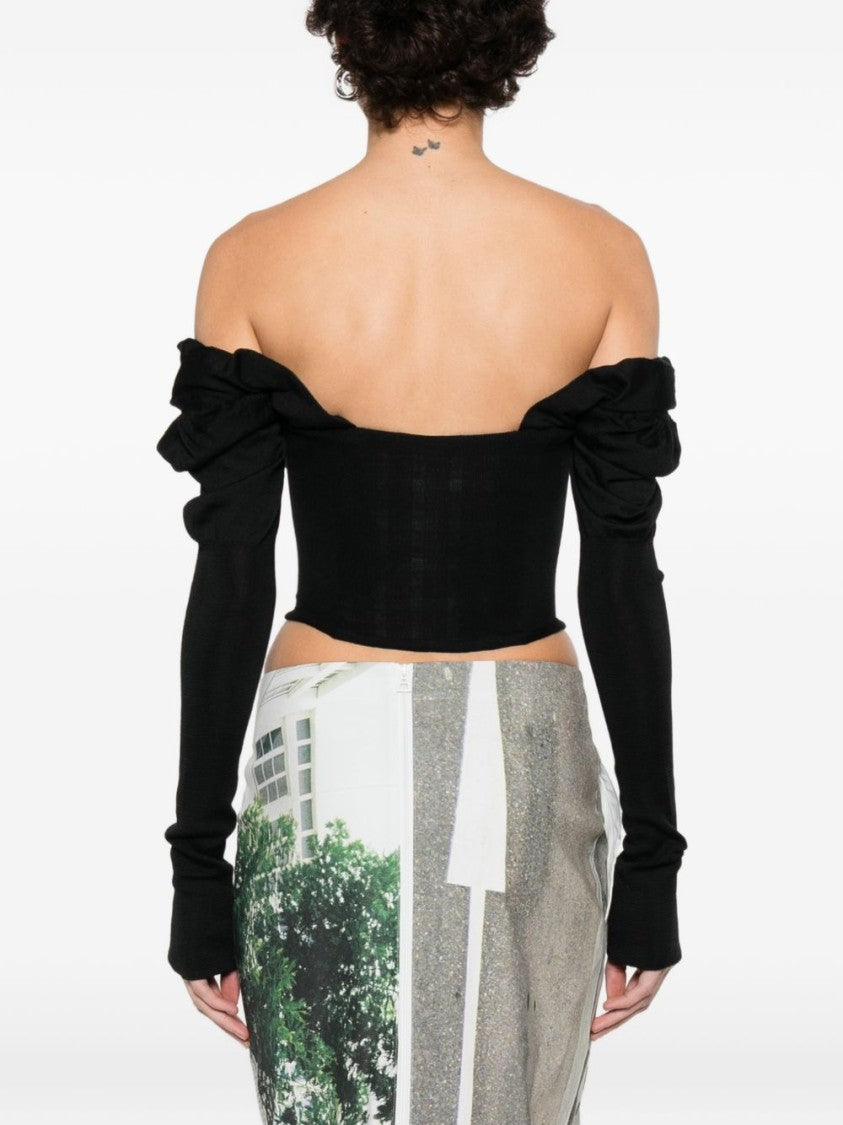 Vivienne Westwood Black Ruched Square Neck Logo Top