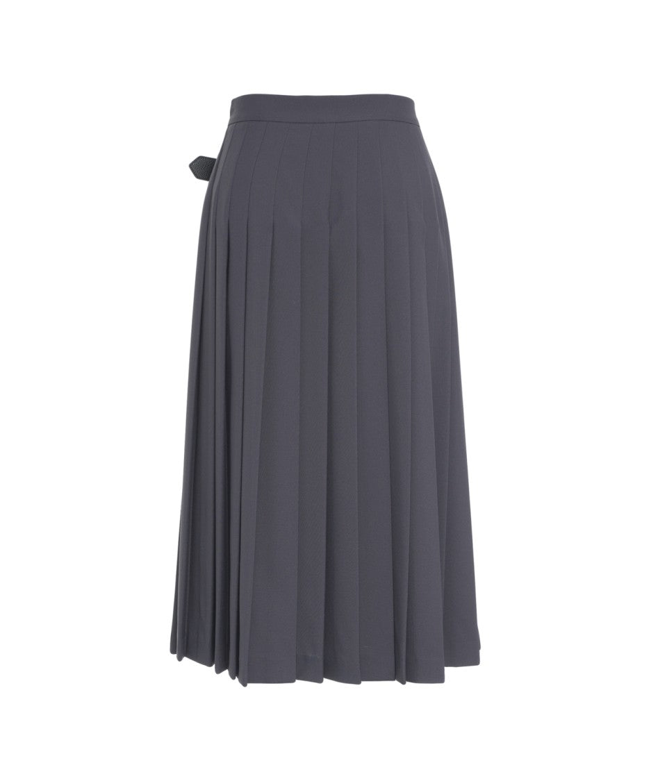 Ottod'ame Pleated Midi Skirt With Discreet Buckle Detail