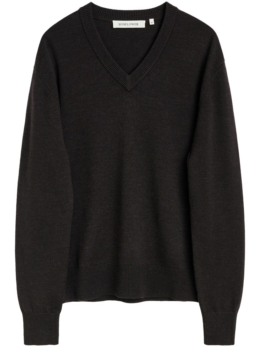 Sunflower Moon Merino V Neck Ribbed Wool Sweater