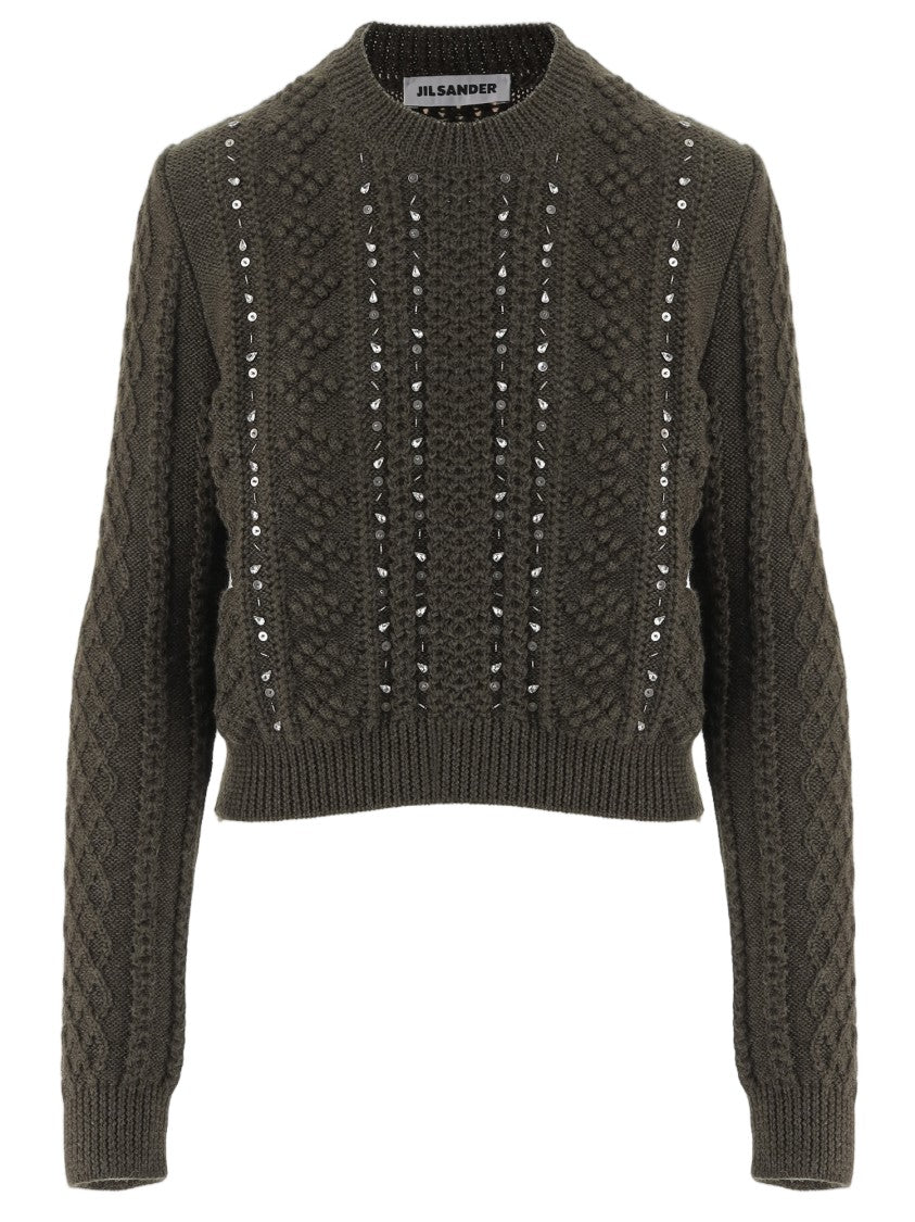 Jil Sander Geometric Pattern Sequin Embellished Wool Sweater