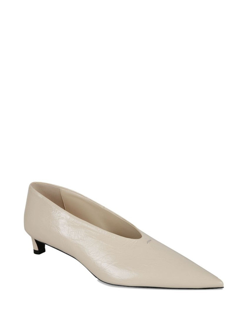 Jil Sander White Crinkled Patent Leather Pumps