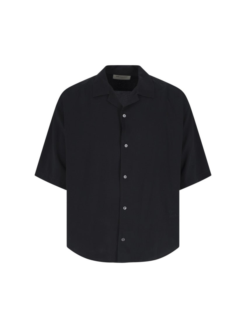 Ami Paris Black Bowling Collar Viscose Logo Shirt