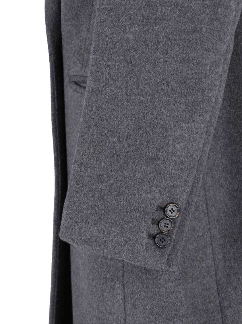 Low Classic Grey Double-Breasted Wool-Cashmere Long Coat