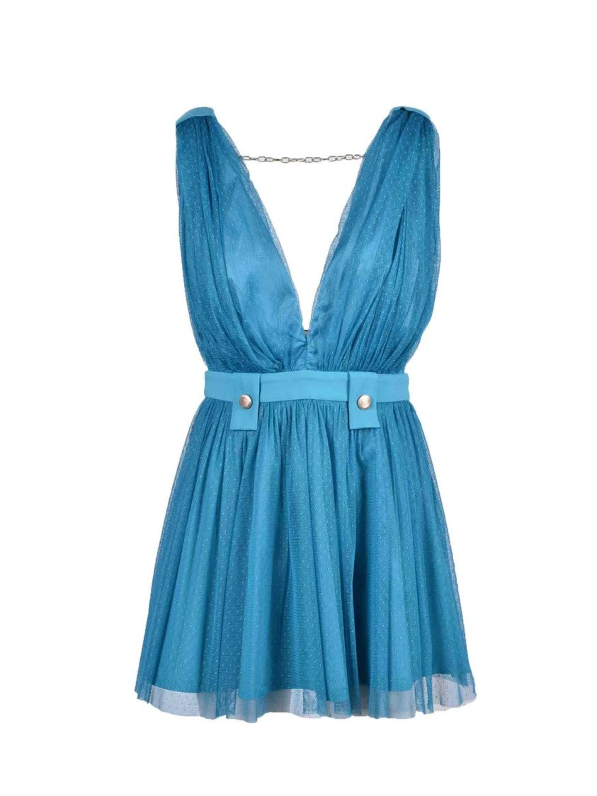 Feminista Turquoise Chain Detail Flared Stretch Mini Dress