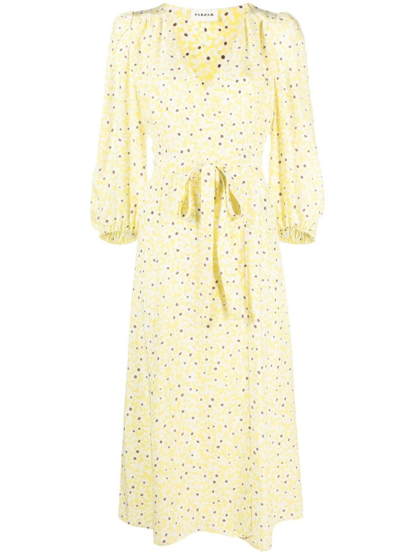 P.A.R.O.S.H. Floral Silk Midi Dress With V-Neckline