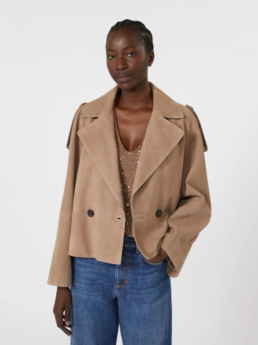 Max Mara Double-Breasted Lambskin Jacket With Boxy Silhouette