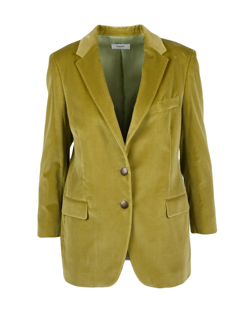 Saulina Acid Green Structured Cotton-Blend Velvet Blazer