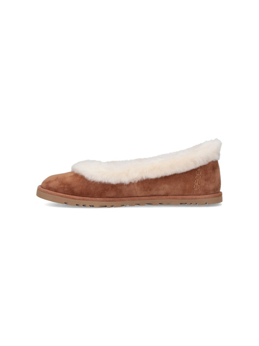 Ugg Minimalist Brown Flat Shoes With Smooth Rounded Toe