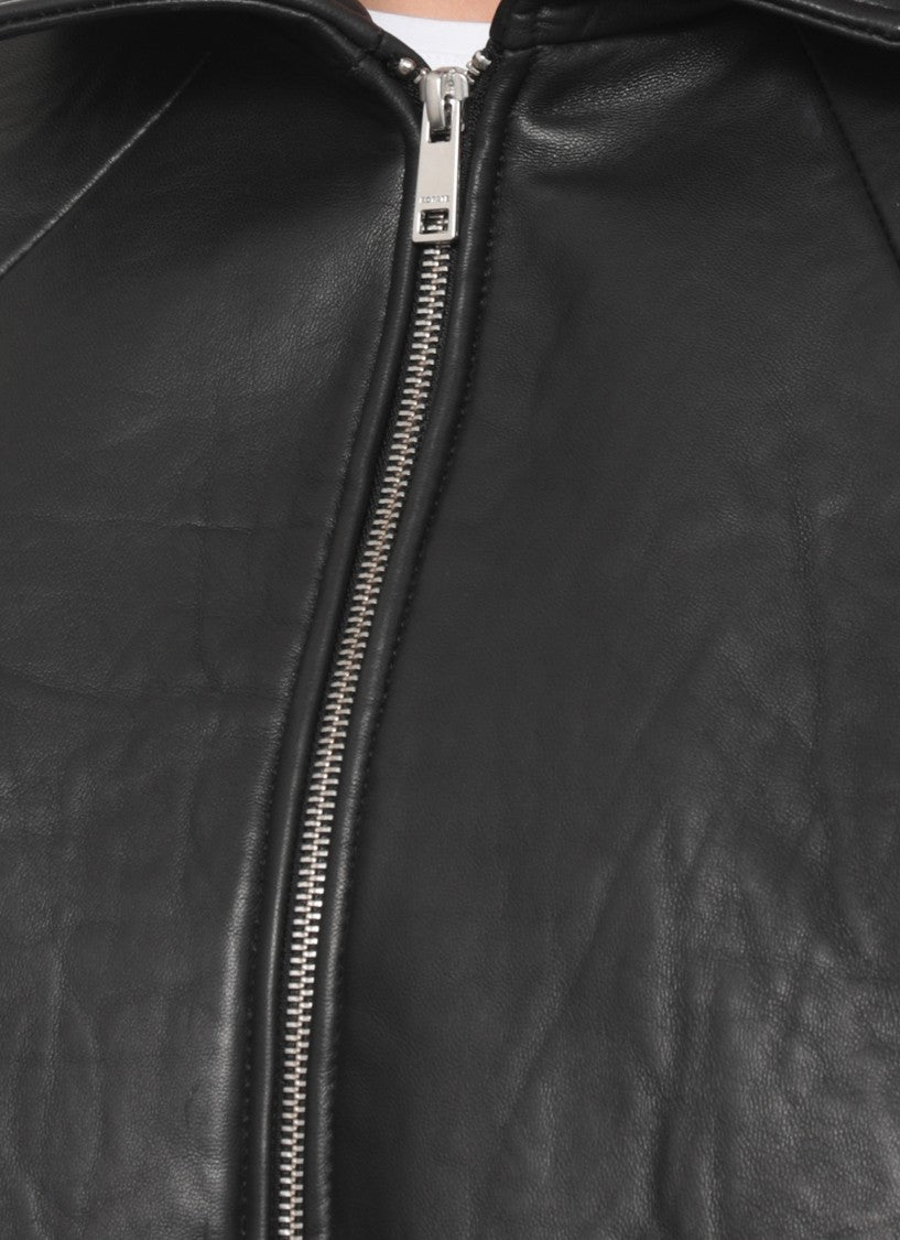 Rotate Cropped Leather Jacket With Front Zip