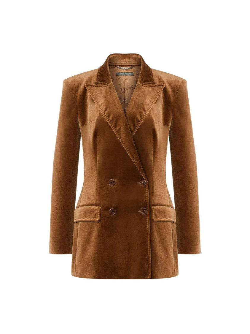 Alberta Ferretti Tailored Double-Breasted Brown Velvet Jacket