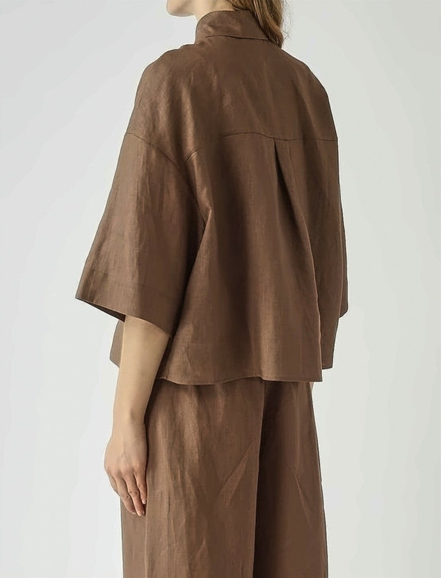 Max Mara Mmlrito Classic Collar Flared Linen Shirt