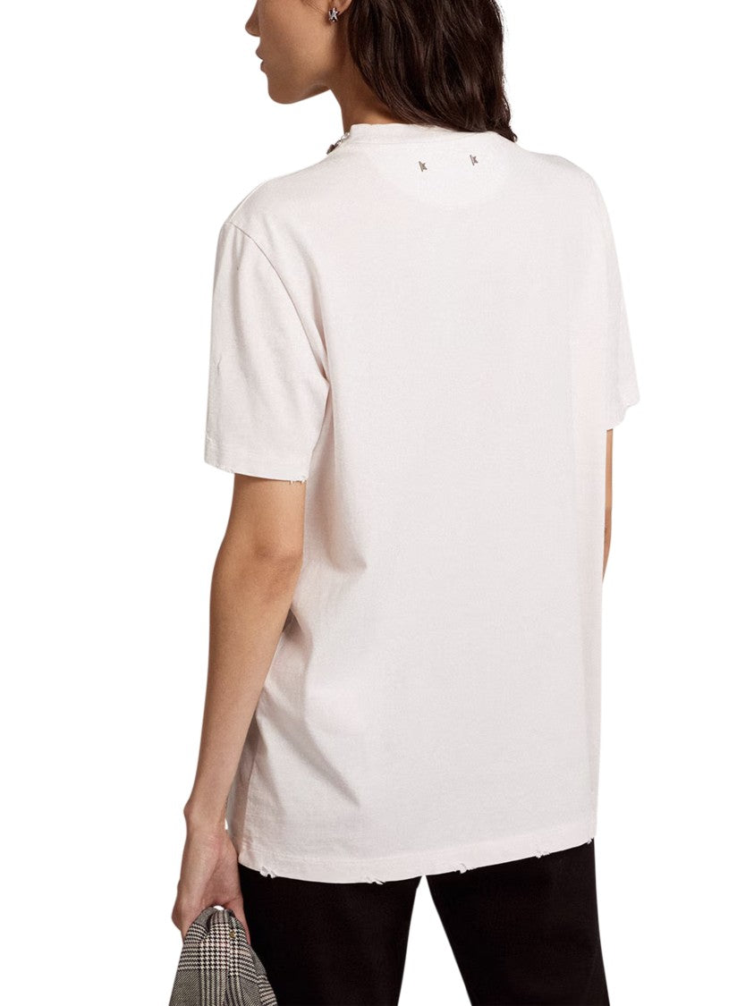 Golden Goose Golden Distressed Embroidered Cotton T-Shirt