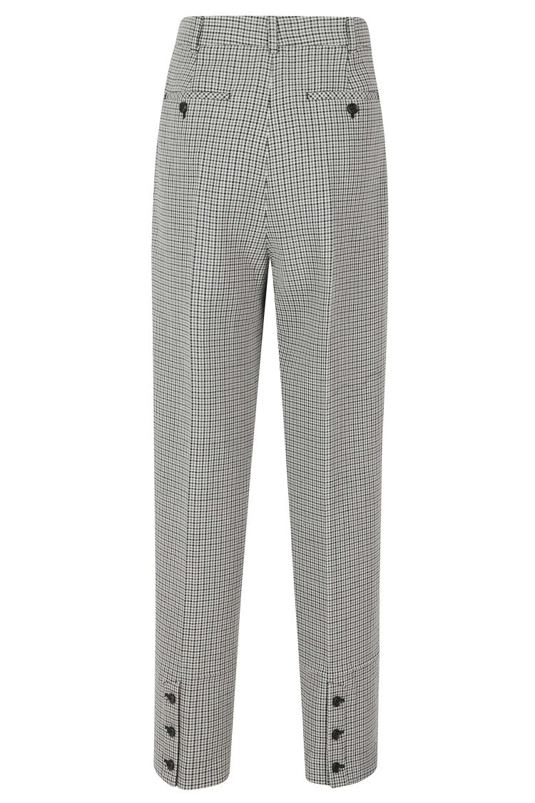 Ports 1961 Ivory Gray Checkered Button Detail Virgin Wool Pants
