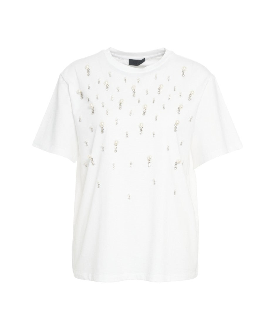 Liu Jo White T-Shirt With Sparkling Appliqués