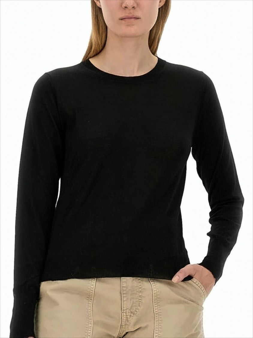 Golden Goose Long-Sleeved Fitted Black Wool Sweater With Star Embellishments
