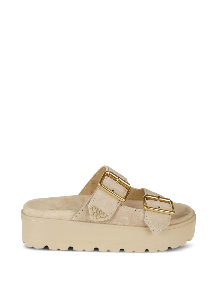 Prada Light Beige Fussbett Buckle Sandals