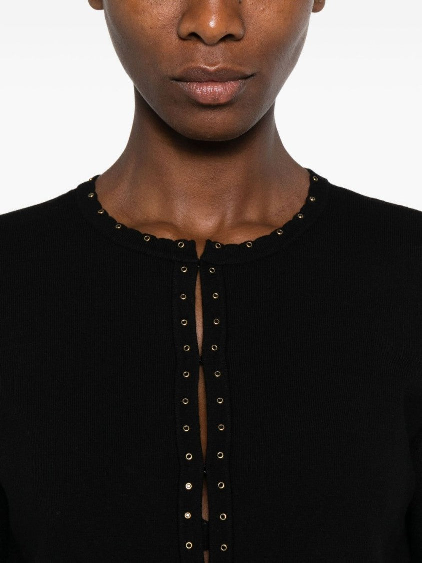 Twin-Set Cropped Black Cardigan With Metallic Eyelet Detailing