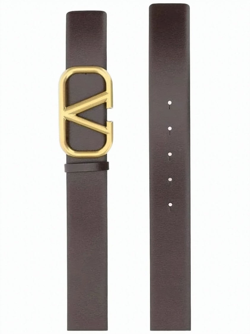 Valentino Garavani Smooth Dark Brown Leather Belt With Distinctive 'V' Logo Buckle