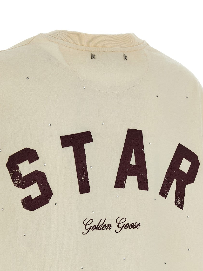Golden Goose Vintage Effect Cotton T-Shirt With Crystal Embellishments