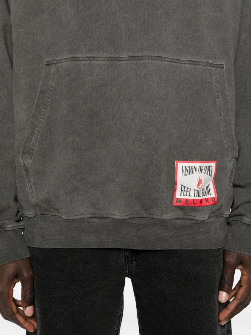 Vision Of Super Washed Gray Hoodie With Front Kangaroo Pocket